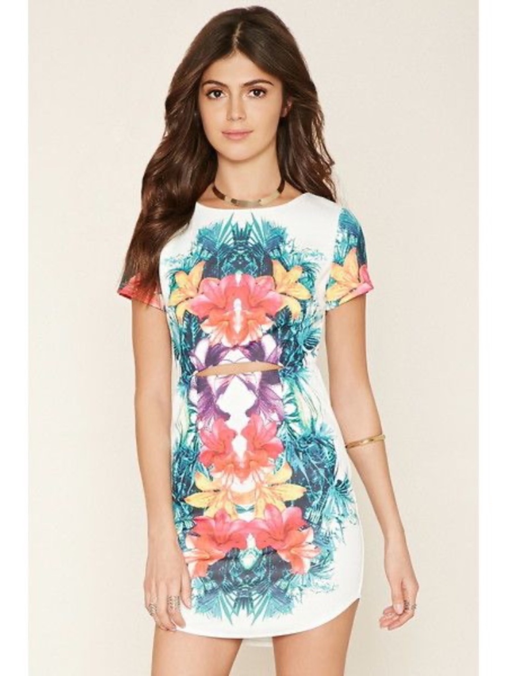 Forever 21 White Tropical Floral Mini Dress with Vibrant Blooms